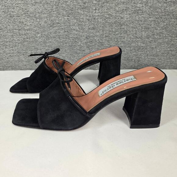 CHARLES DAVID BLACK SUEDE OPEN-TOE SANDALS – BOW DETAIL – MADE IN ITALY – SIZE 6 - Picture 2 of 16